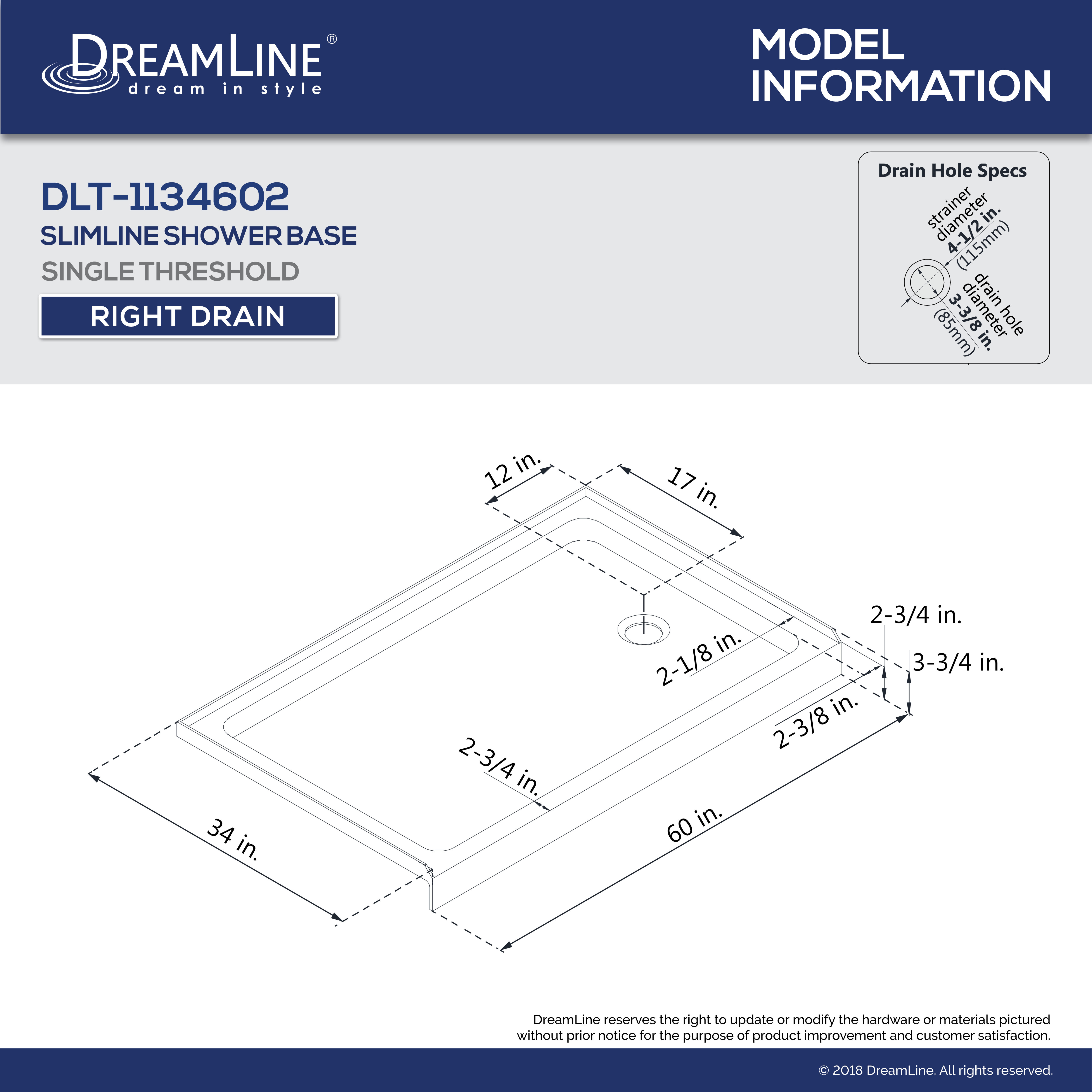 DreamLine DLT 1134600 Slimline Single Threshold Low Profile Shower Base