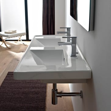 Scarabeo 3006 No Hole Wall Mount Double Bowl Bathroom Sink
