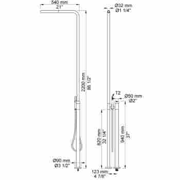 Vola Fs3ap Free Standing Floor Mounted Shower System With Cylindrical Shower Head And Hand Spray With Hose Qualitybath Com