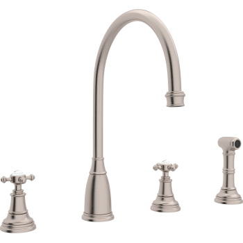 Georgian Era 4 Hole C Spout Kitchen Faucet With Sidespray