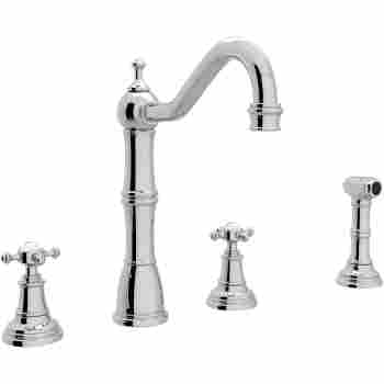 Rohl U 4775x Stn 2 Edwardian 4 Hole Kitchen Faucet With Sidespray