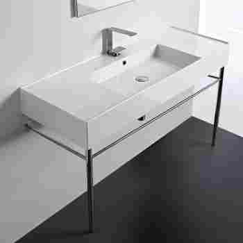 Scarabeo 5125 Con No Hole Teorema 2 Bathroom Console Sink And Polished Chrome Stand Qualitybath Com - Bathroom Sink No Stand