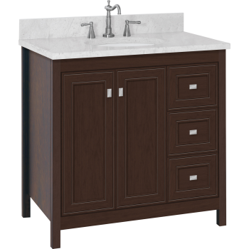 Strasser Woodenworks 53 169 Alki View 36 Vanity With Right Hand Drawers And Deco Miter Doors Qualitybath Com - 34 Inch Bathroom Vanity Top