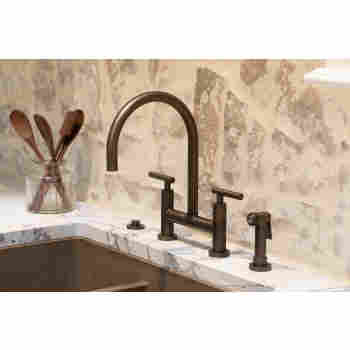East Linear Kitchen Bridge Faucet with Side Spray