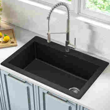 Forteza 33 Dual Mount Single Bowl Black Granite Kitchen Sink