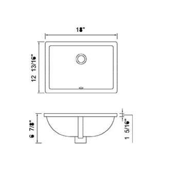 White Under Mount Small Rectangular Ceramic Basin with Overflow