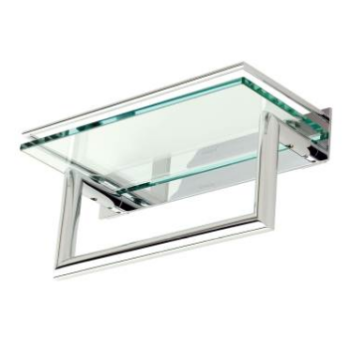 Floating Wall Mount Tempered Glass Bathroom Shelf with Brushed Chrome Rail