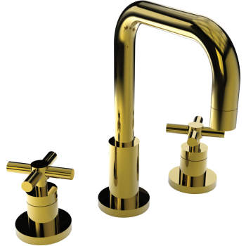 Newport Brass 1400/24S East Square Double Handle Widespread Lavatory Faucet  with Metal Cross Handles (L, Satin Gold