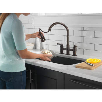 Delta 2390L-RB-DST Broderick Two Handle Pull Down Bridge Kitchen