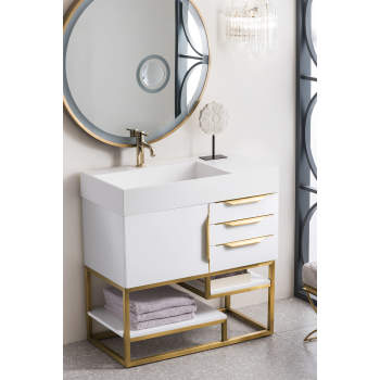 Columbia 72 Double Bathroom Vanity in Ash Gray with Radiant Gold Base