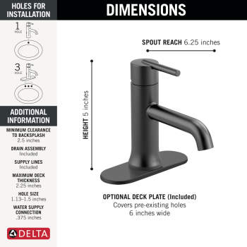 Delta 559LF-BLMPU Trinsic Single Handle Bathroom Faucet With Pop