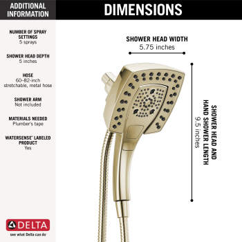 Delta 58474-25 H2okinetic® In2ition® 5-Setting Two-In-One Shower