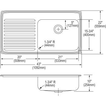 Elkay Lustertone 43 L x 22 W Drop-In Kitchen Sink