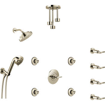 Brizo Litze Shower Set with 4-Function Wall Mounted Showerhead, 12 Ceiling  mounted showerhead and handheld in Luxe Gold