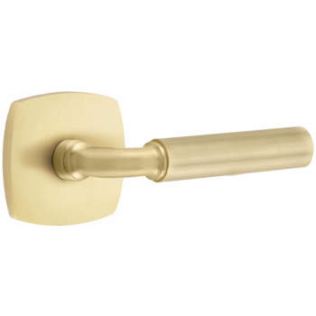 Select R-Bar Hammered Privacy Lever Unlacquered Brass - Square Rosette Left  Handed - Handles & More
