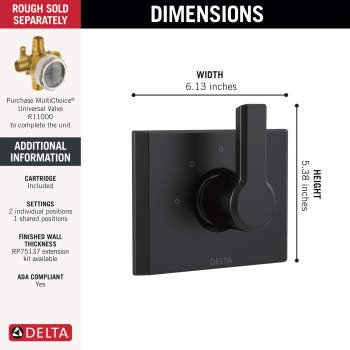 Delta T11897-LHP Cassidy Cassidy® 3-Setting 2-Port Diverter Trim