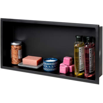 ALFI brand 8 x 36 Black Matte Stainless Steel Vertical Triple Shelf -  Luxury Bath Collection