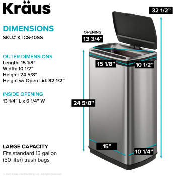Kraus KTCS-10MB 13 Gallon Touchless Motion Sensor Trash Can