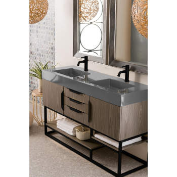 Columbia 16 in. Coffee Oak and Radiant Gold Vanity with Glossy White Top