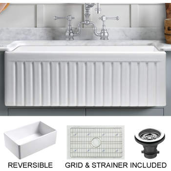Sutton Place Farmhouse Fireclay 27 in. Single Bowl Kitchen Sink with Grid with Grid and Strainer Sutton Place Farmhouse Fireclay 27 in. Single Bowl Kitchen Sink with Grid with Grid and Strainer