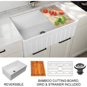 Yorkshire Farmhouse Fireclay 33 in. Single Bowl Kitchen Sink with Cutting-Board, Grid and Strainer in White Yorkshire Farmhouse Fireclay 33 in. Single Bowl Kitchen Sink with Cutting-Board, Grid and Strainer in White