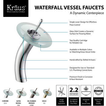 Kraus KGW-1700SN-CL Vessel Waterfall Bathroom Faucet With Disk