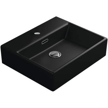 WS Bath Collections Quattro 50 BG Wall Mount / Vessel Bathroom Sink in Gloss Black with 1 Faucet Hole