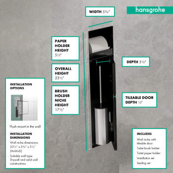 ハッシー M Hansgrohe 56062 Xtrastoris Rock Recessed Toilet Brush Holder With