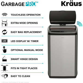 Kraus KTCS-10 13 Gallon Touchless Motion Sensor Trash Can