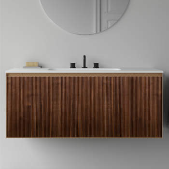 Wood slat bathroom sale vanity