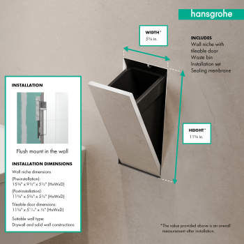 Hansgrohe 56063 Xtrastoris Rock Recessed Trash Bin With