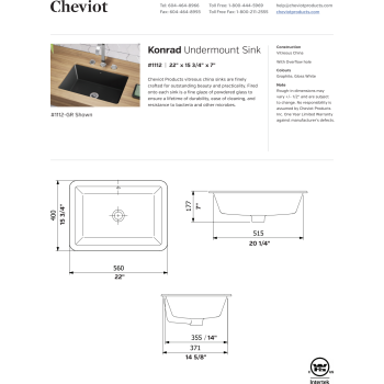 Cheviot 1112 Konrad Undermount Sink | QualityBath.com