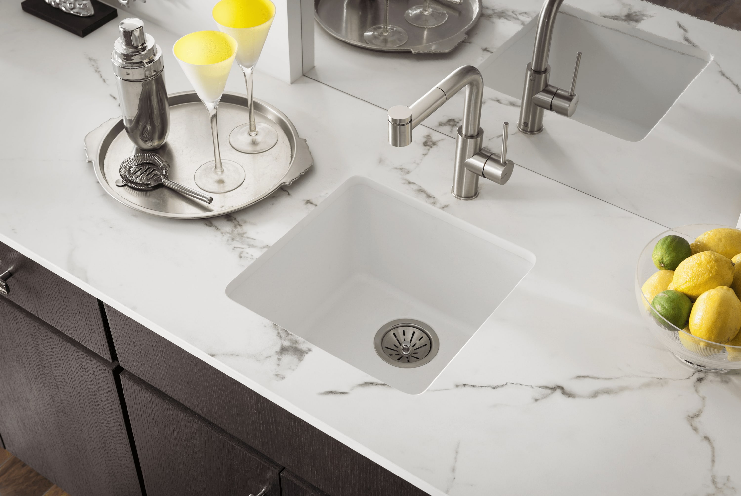 white quartz kitchen sink