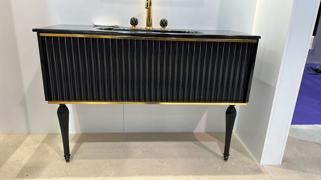 Armadi Art Dolce Canale black and gold bathroom vanity with legs