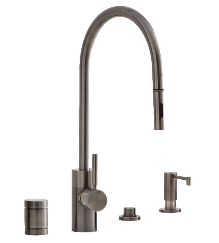 Waterstone 5300-4-TB Contemporary Plp Positive Lock Extended Reach Pulldown  Kitchen Faucet-4 Piece Suite