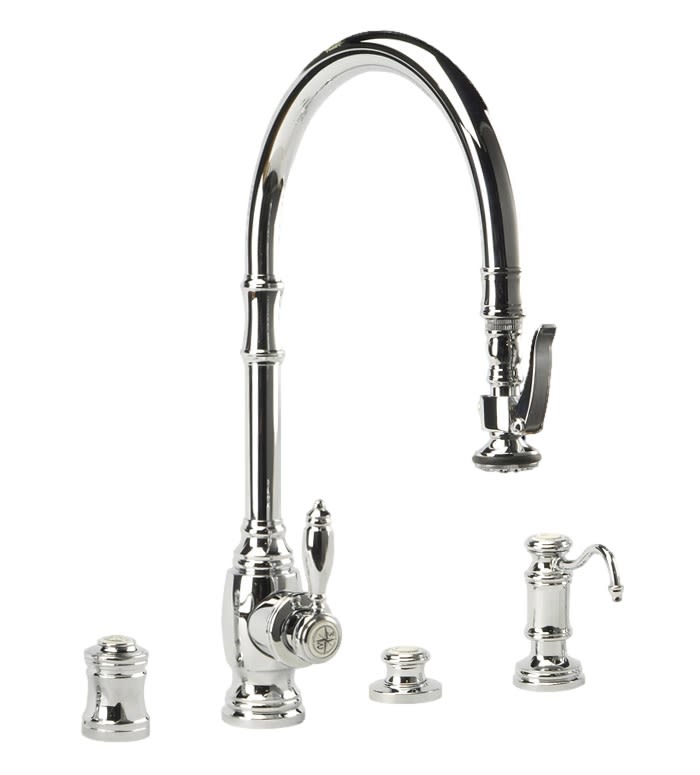 Waterstone 5500-4-PB Traditional Plp Extended Reach Pulldown Kitchen Faucet  With Soap Dispenser, Air Switch And Single Port Airgap