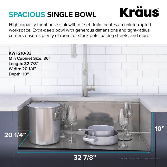 Kraus KWF210-33/PGM Kore Workstation 33 inch Farmhouse Apron Front 16 Gauge Stainless Steel Single Bowl Kitchen Sink in PVD, Gunmetal