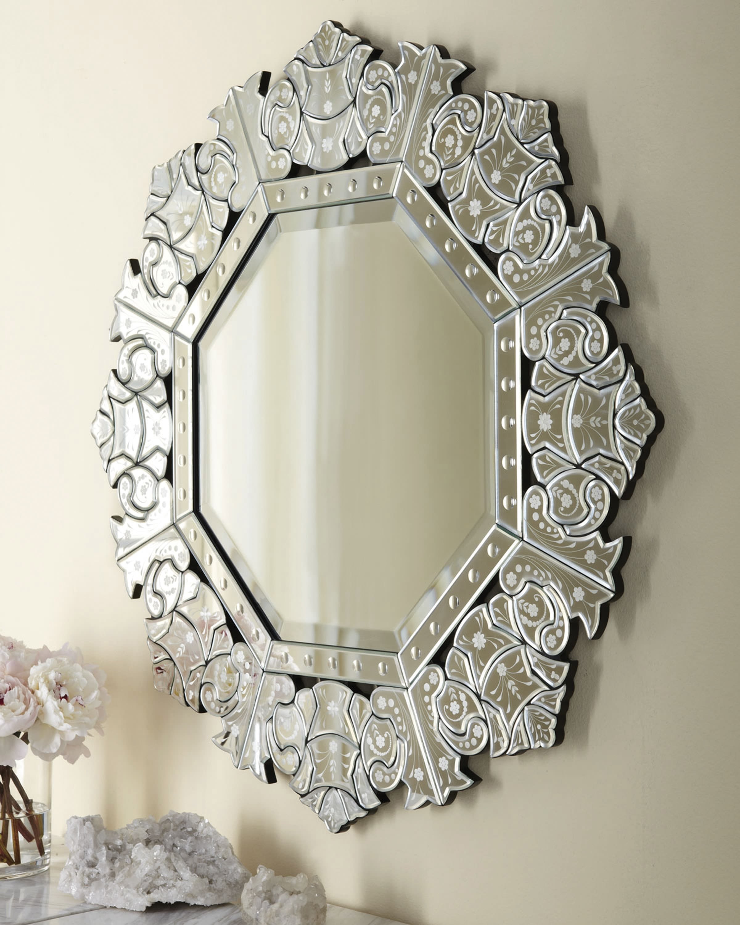 Afina Rm 111 Radiance Octagonal Contemporary Cut Glass Wall Mirror