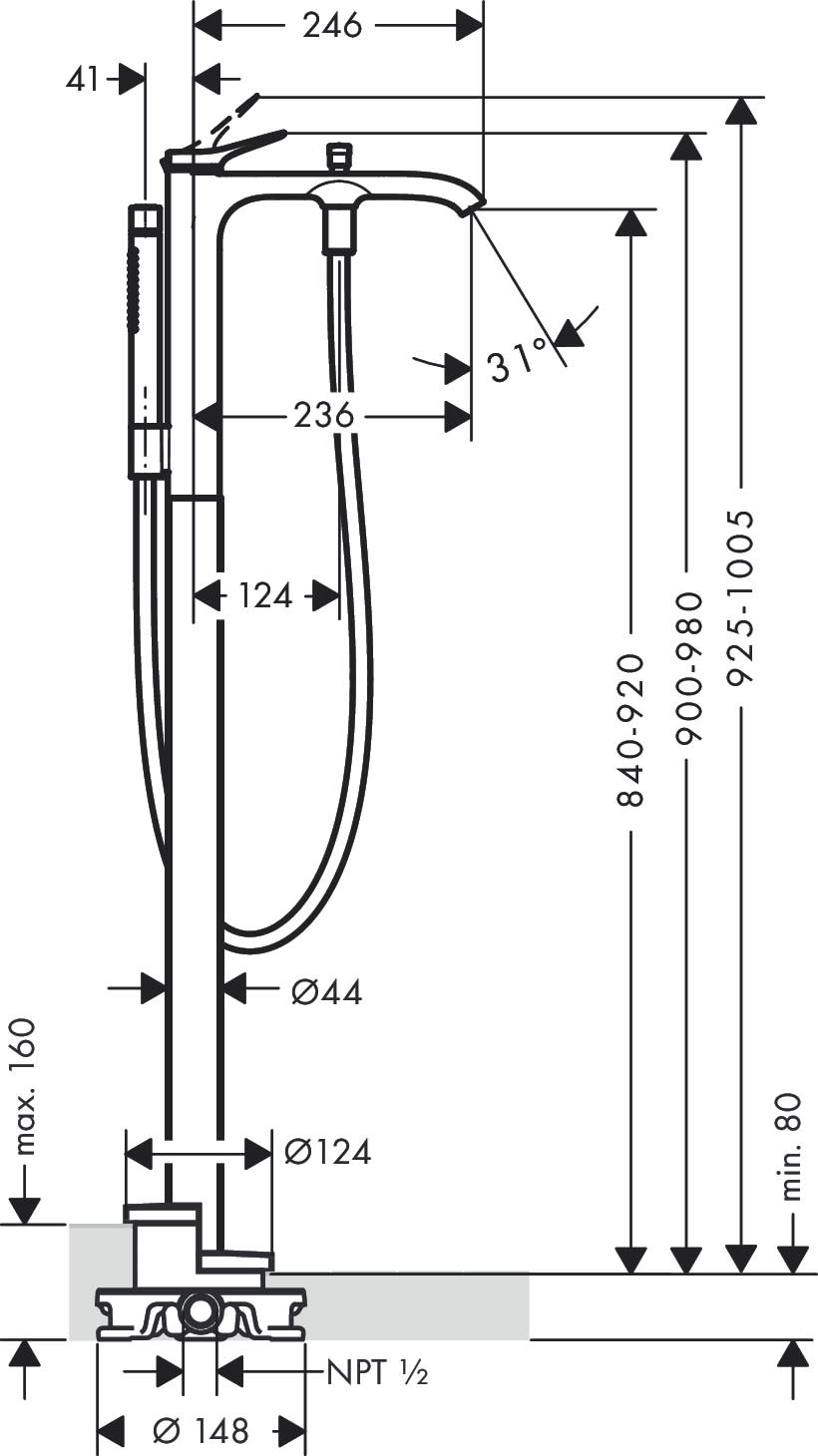 Hansgrohe 76445 Finoris Tub Filler Trim With Handshower  