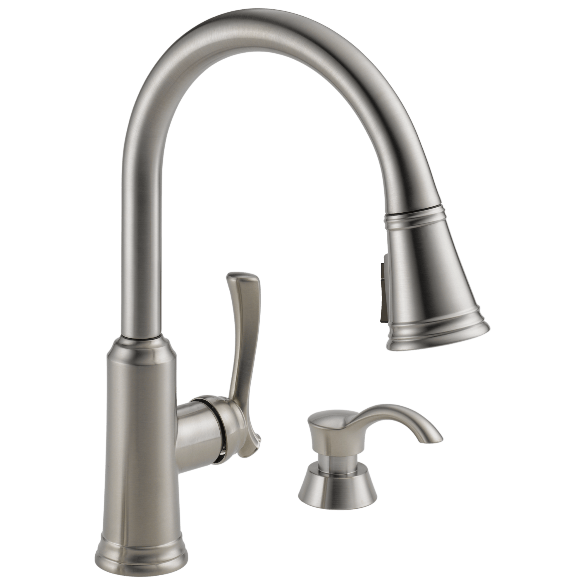 Delta 19963Z-SSSD-DST Lakeview Single Handle Pull Down Kitchen Faucet With  Soap Dispenser And Shieldspray® Technology | QualityBath.com, image size:2000x2000