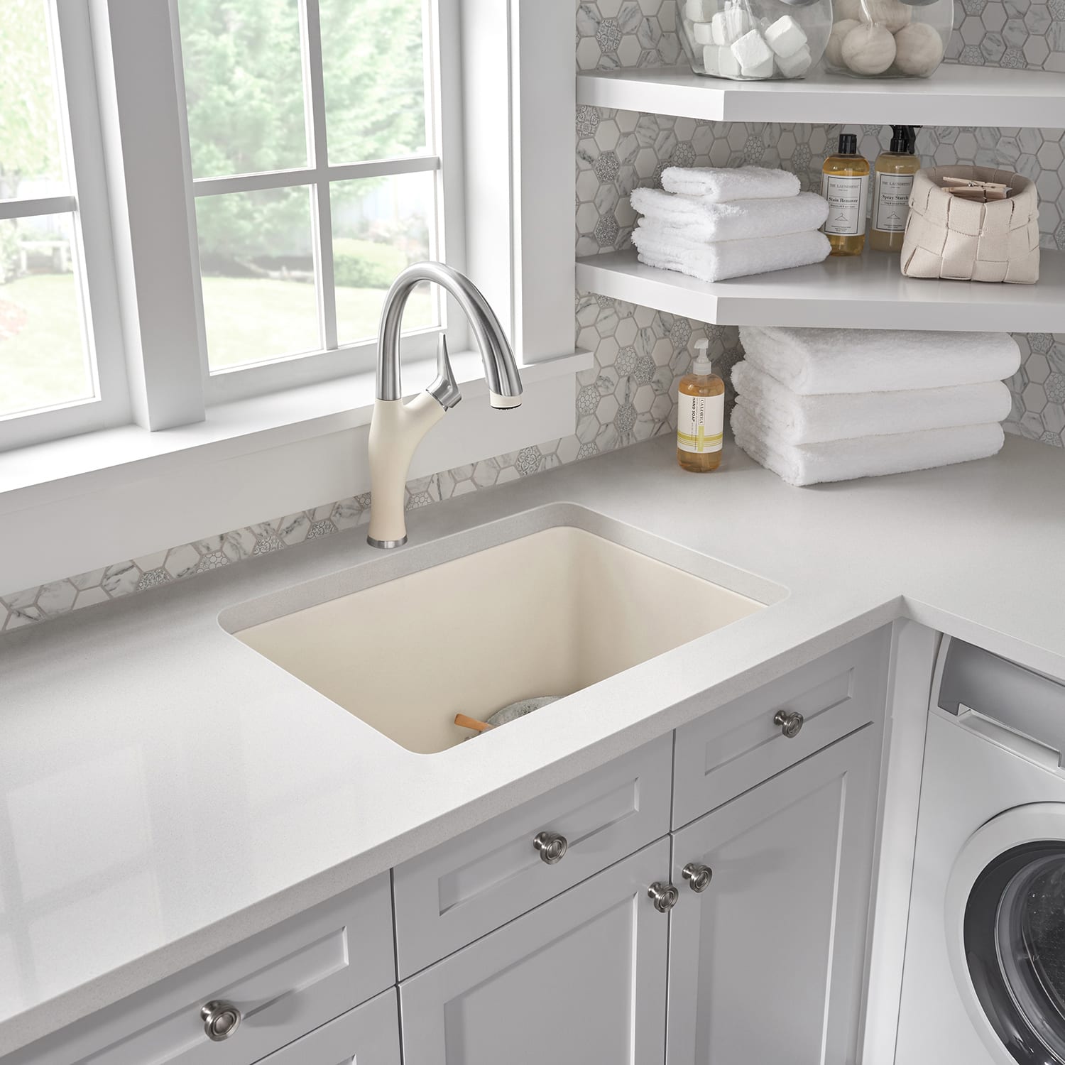 ASB 25-in x 25-in White Drop-In Laundry Sink with Faucet at