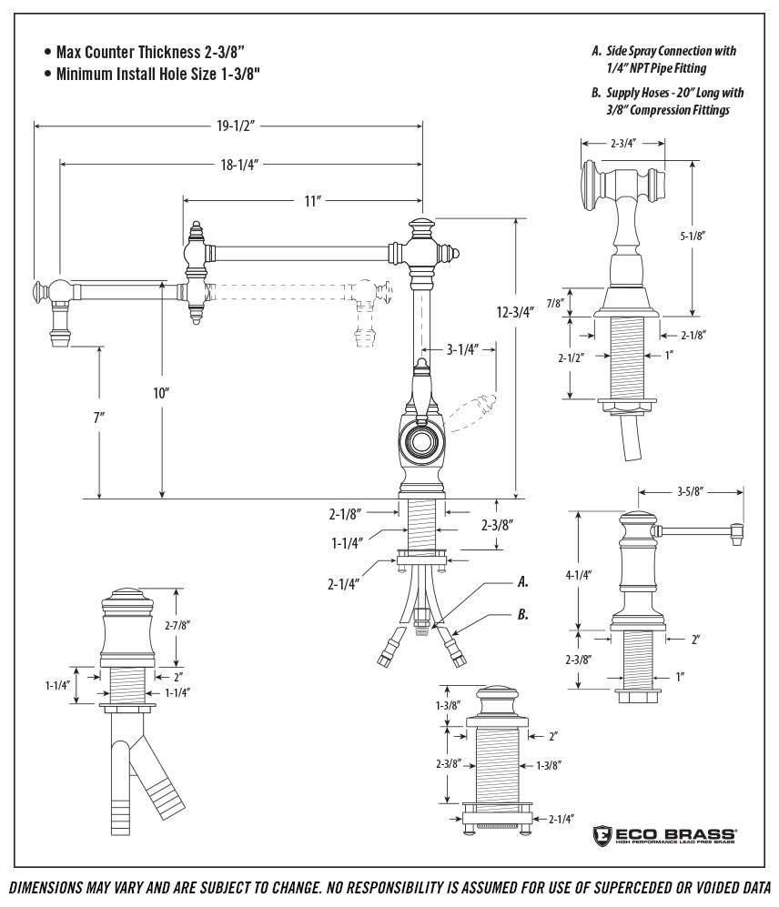 Waterstone 4100-18-4-CHB Towson Kitchen Faucet With Side Spray, Soap  Dispenser, Air Switch, And Single Port Air Gap