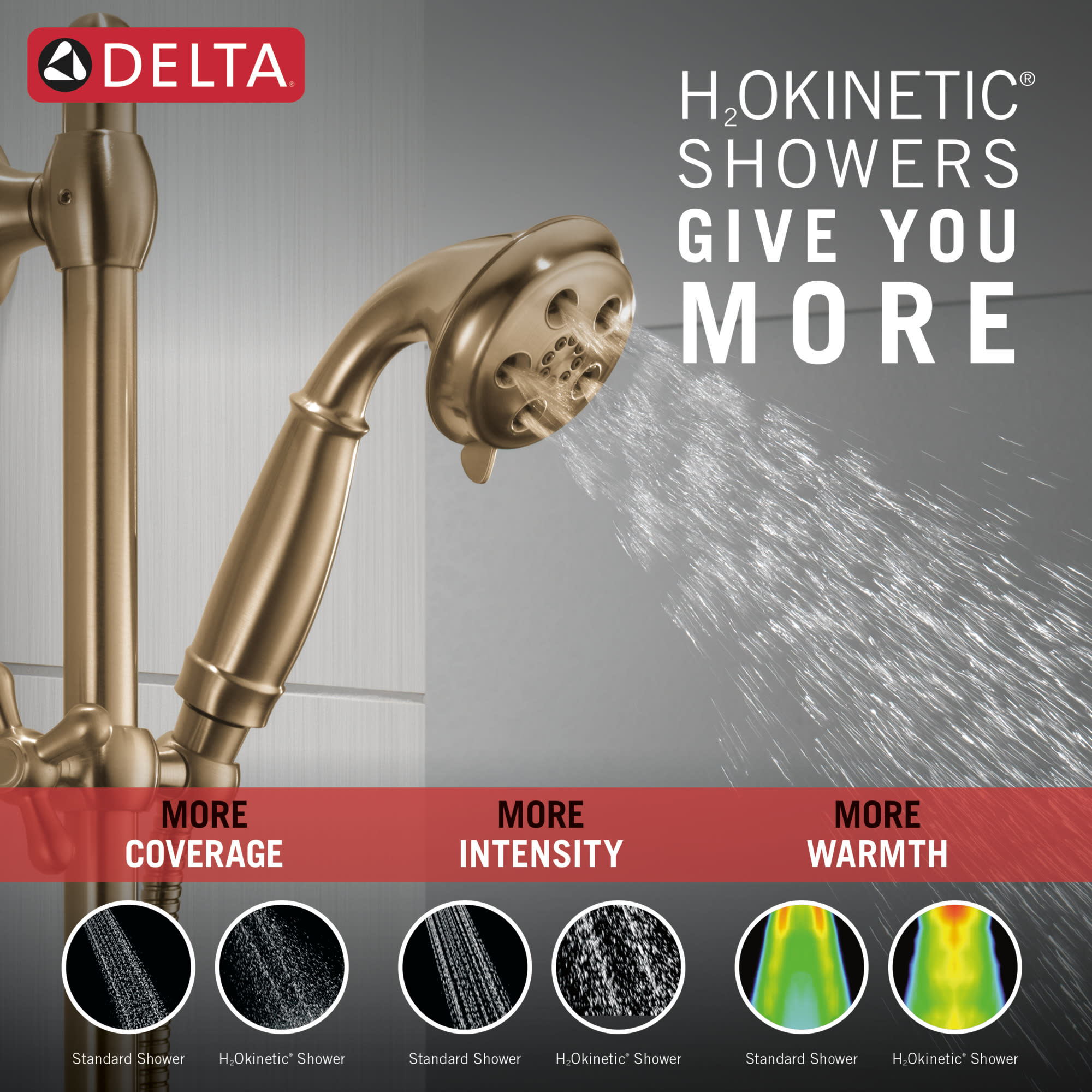 Delta 51308-CZ Cassidy H2okinetic® 3-Setting Slide Bar Hand Shower