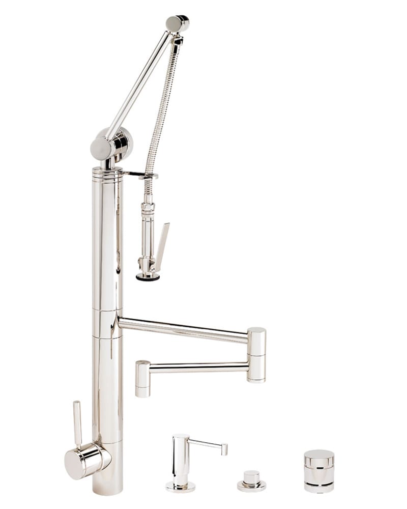 Waterstone 3710-18-3-SS Hunley Single Handle Kitchen Faucet with18-Inch Articulated Spout and Pull Out Spray and Air Switch Solid Stainless Steel 