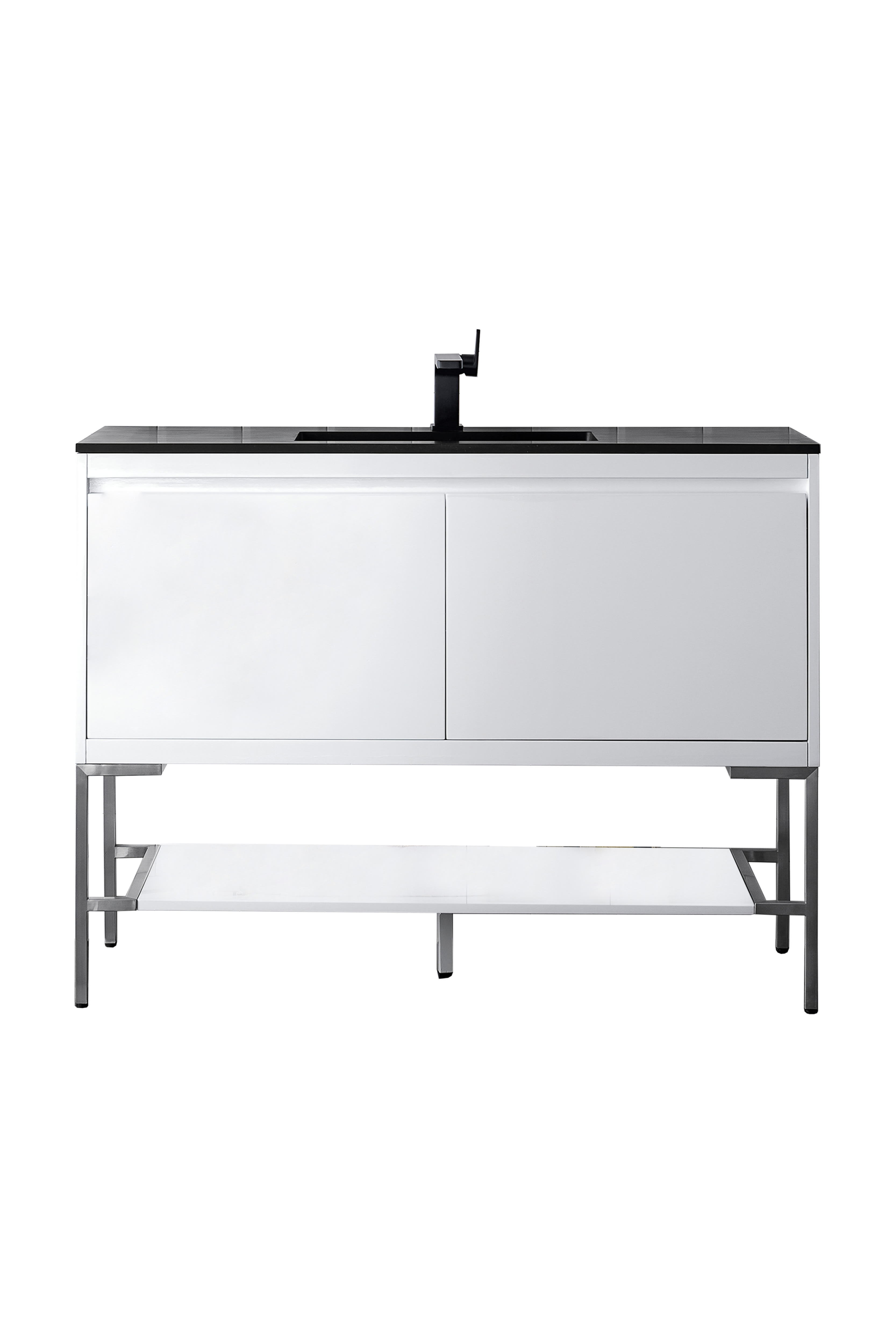 47.3 Milan Single Sink Bathroom Vanity, Modern Grey, Radiant Gold Bas