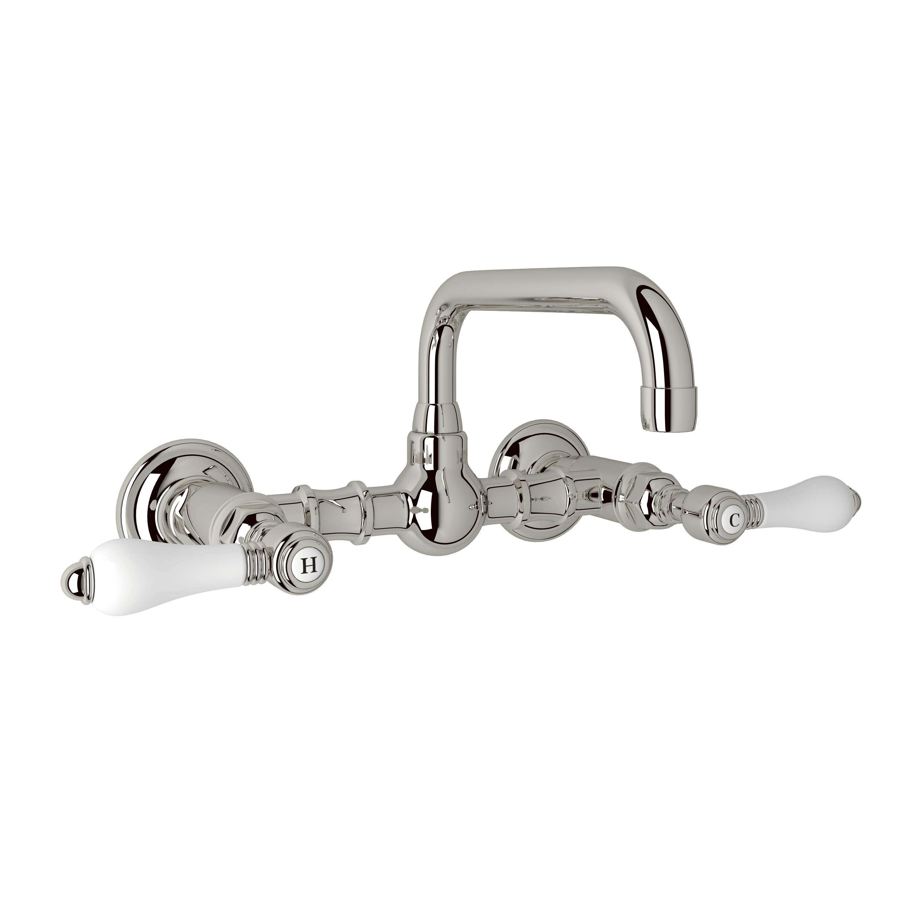 ROHL Wall Mount 11 3/4 Inch Reach Pot Filler - Italian Brass with Cross  Handle