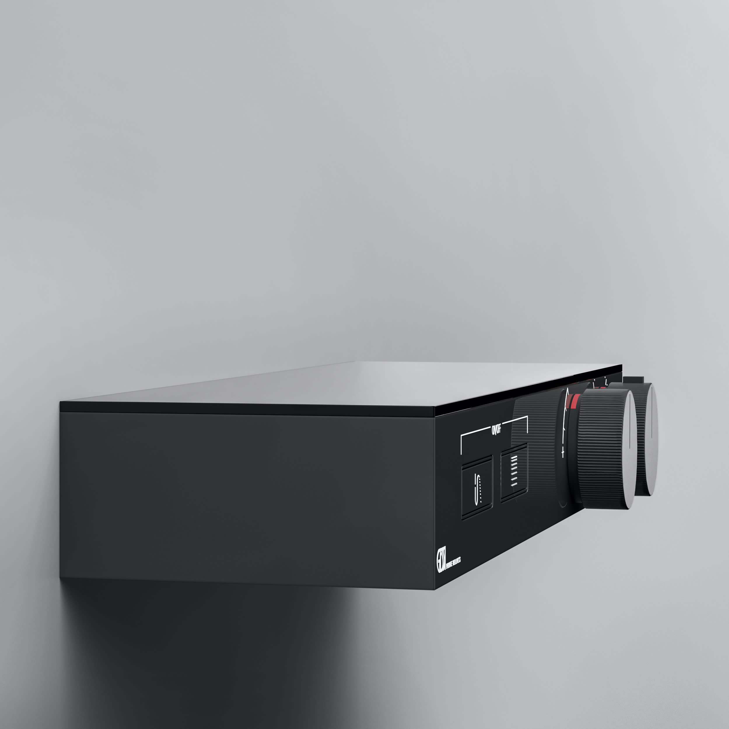 63024726 by Gessi - TRIM PARTS ONLY External parts for thermostatic shelf  mixer for three simultaneous functions, with push-button on/off  controls.Shelf made of black frosted safety glass.