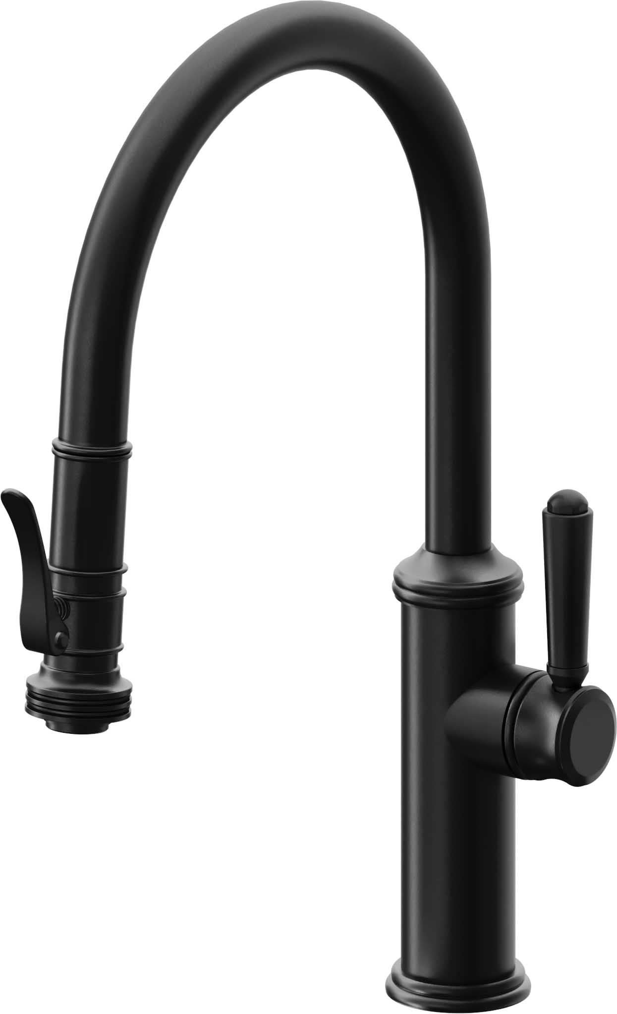 California Faucets K10-102SQ-33-MWHT Davoli Pull Down Kitchen Faucet with  Squeeze Handle Sprayer-Low Spout
