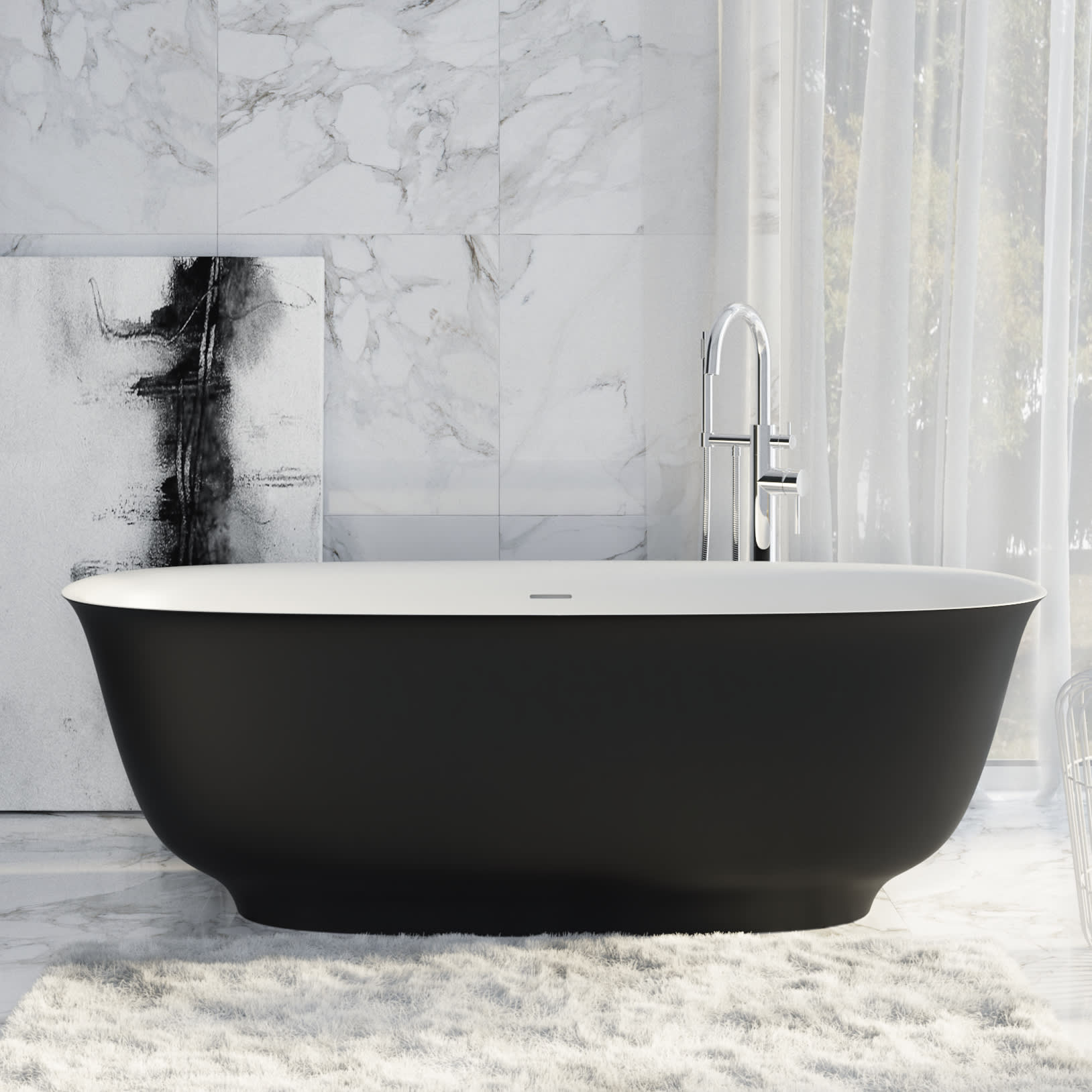 Perlato PLERAV6730-BK Ravenna Eco-Lapistone Soaker Tub
