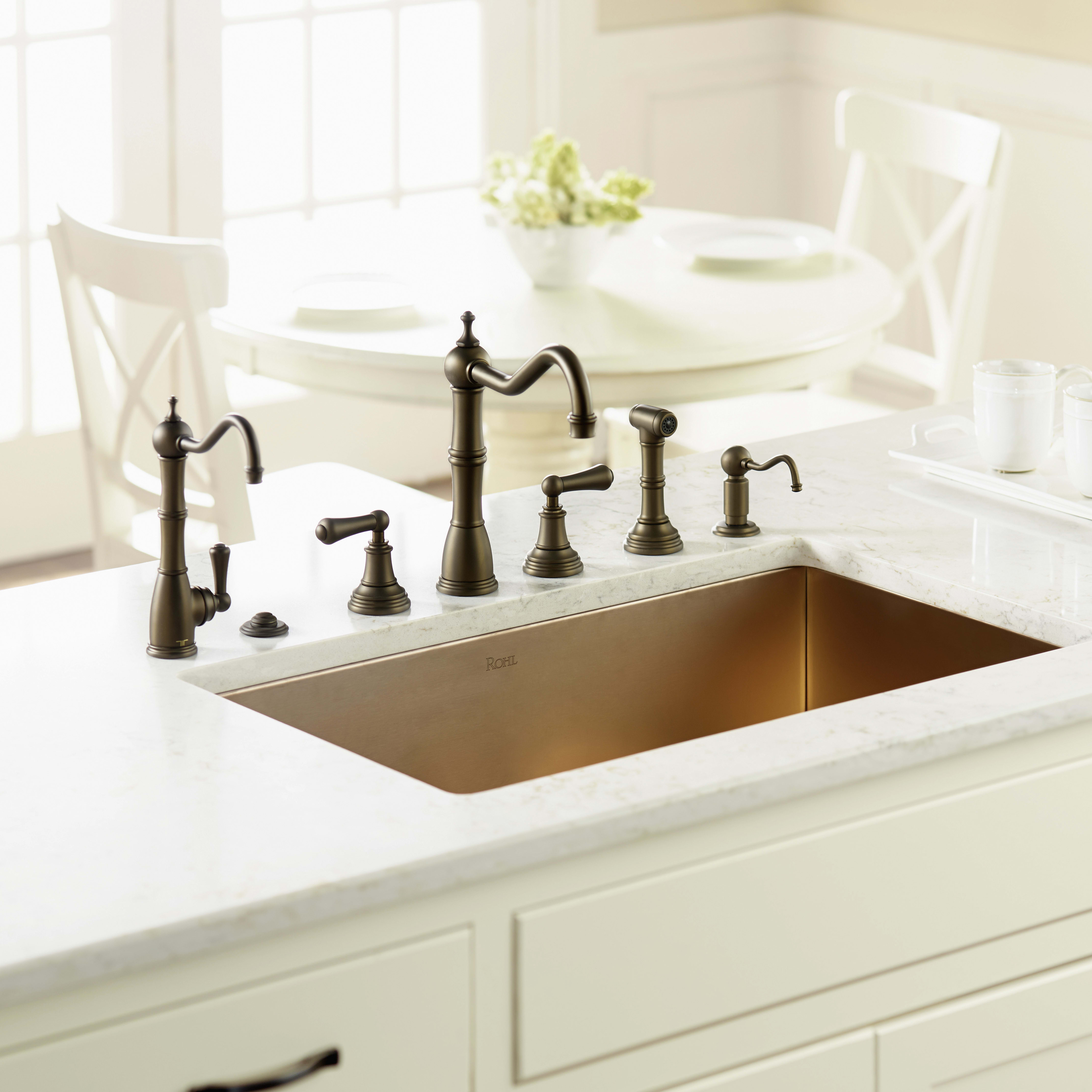 Rohl U.4775X-EB-2 Perrin  Rowe Edwardian 4-Hole Kitchen Faucet With  Sidespray